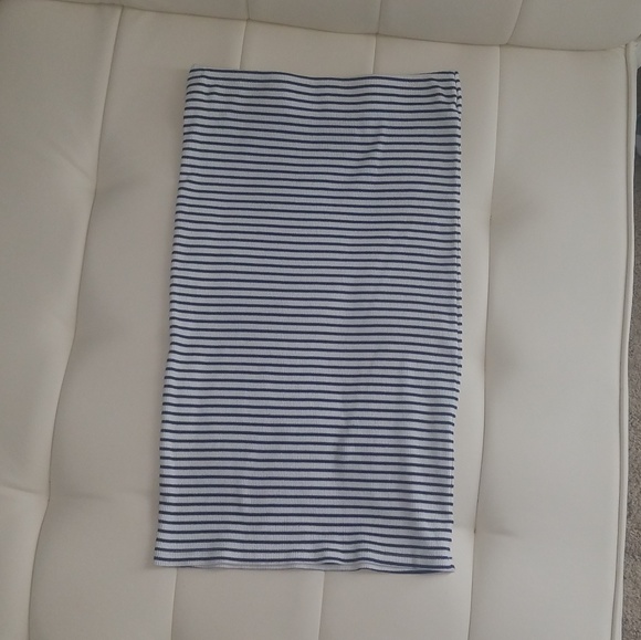 Navy white striped stretch midi skirt - Picture 4 of 7